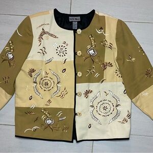 Vintage Indigo Moon Embroidered Brown Beige Floral Boho Top-Neutral Colors Sz 1X